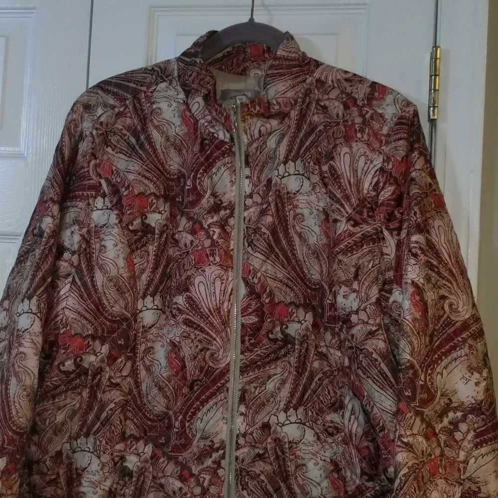 Chico's printed thin puffer jacket full zipper